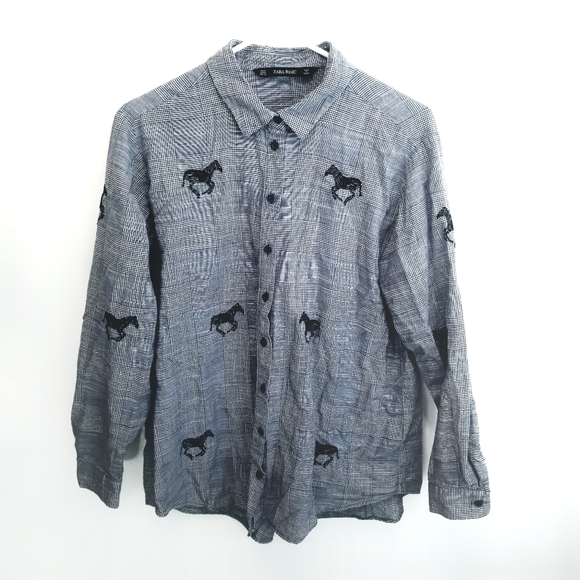 ZARA (XL) Embroidered Horses Button-Down - Picture 3 of 6
